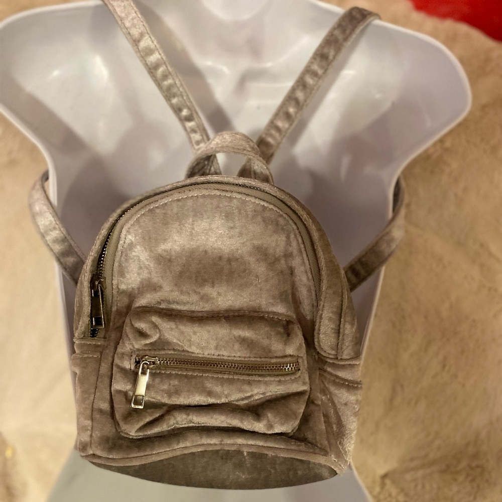 Mini Gray Velvet Backpack - Picture 3 of 7